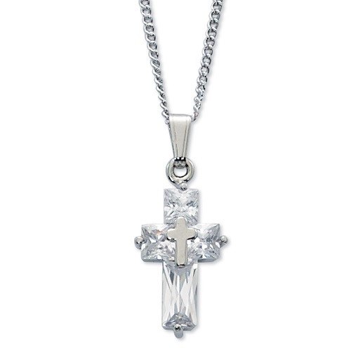 Cryssal Cross in a Cross Pendant, Pewter